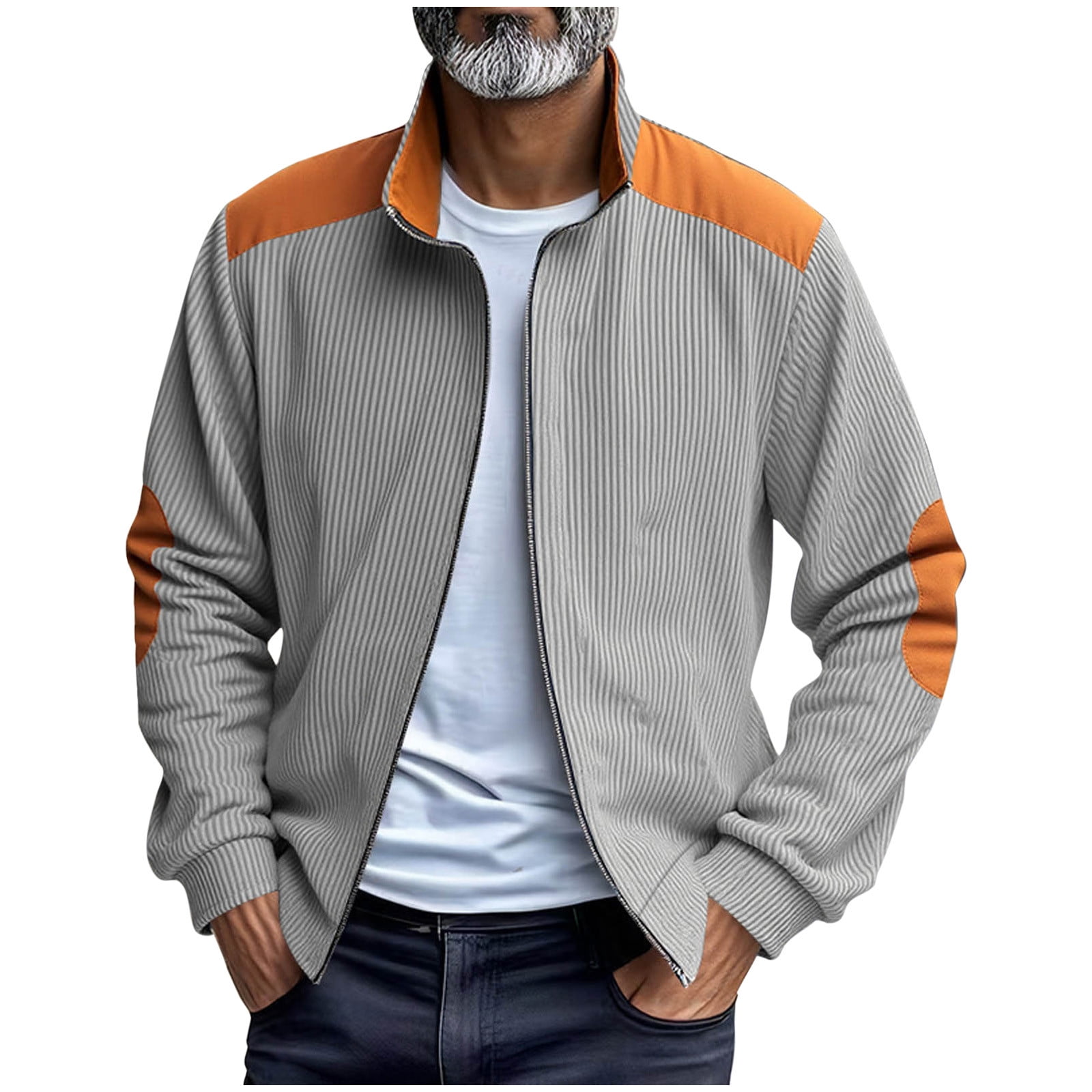 Men's Navy Blue Zip-Up Jacket with Stand Collar
