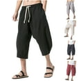 thumbnail image 1 of APEXFWDT Men's Cotton Linen Capri Pants Lightweight Loose 3/4 Shorts Big and Tall Drawstring Elastic Waist Casual Beach Yoga Trousers Baggy Harem Pants with Pockets, 1 of 6
