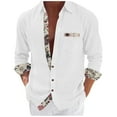 thumbnail image 1 of APEXFWDT Men's Cotton Linen Floral Print Shirt Long Sleeve Button-Up Shirt Breathable Casual Top for Beach Parties & Weddings,L,White, 1 of 6