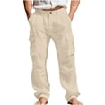 thumbnail image 1 of APEXFWDT Men's Cotton Linen Long Pants Multi Pockets Straight Leg Casual Pants Lightweight Pants for Beach Vacation,S,Beige, 1 of 8