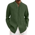 thumbnail image 1 of APEXFWDT Men's Cotton Linen Long Sleeve Shirt Button Down Vacation Shirt,L,Army Green, 1 of 5