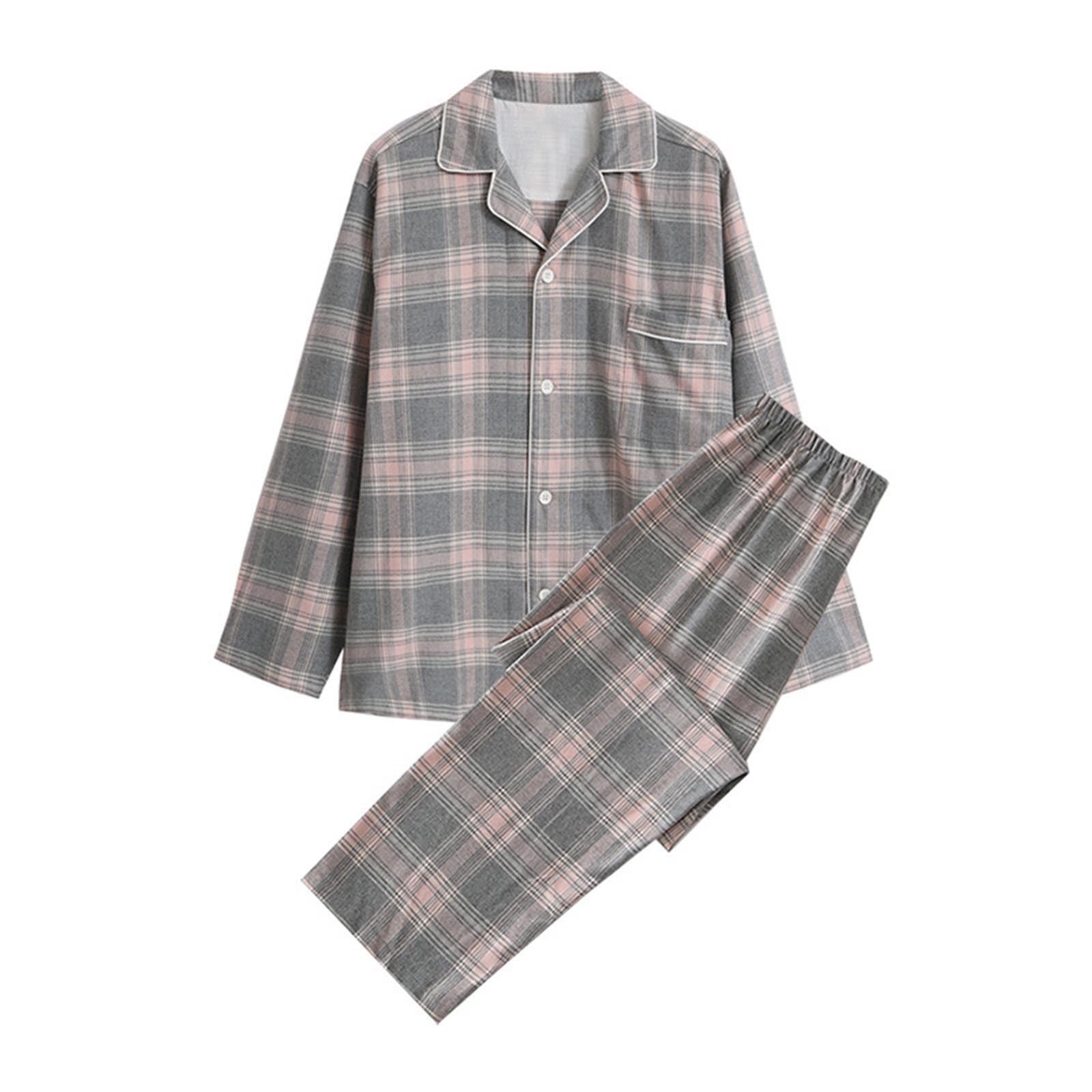 APEXFWDT Men’s Cotton Pajamas Set Plaid Flannel Long Sleeves Button ...