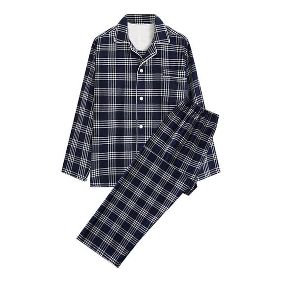 APEXFWDT Men’s Cotton Pajamas Set Plaid Flannel Long Sleeves Button Down Tops and Elastic Waist Pajama Set Soft Print Pajamas M/L/XL/XXL