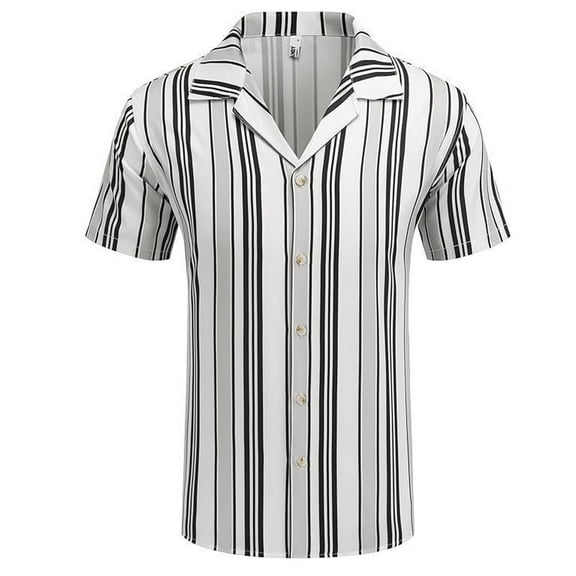 APEXFWDT Men's Cuban Guayabera Shirt Striped Vintage Short Sleeve Button Down Shirts Casual Summer Beach Hawaiian Shirts