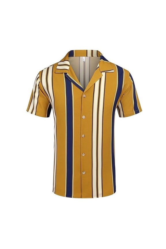 Men's Cuban Guayabera Shirt Striped Vintage Short Sleeve Button Down Shirts Casual Summer Beach Hawaiian Shirts