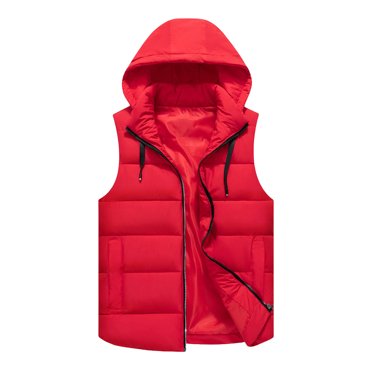 APEXFWDT Men's Detachable Hooded Puffer Vest Big&Tall Sleeveless Zip-Up Warm Outerwear Versatile Winter Layering,XL,Red