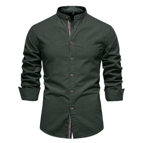 APEXFWDT Men's Dress Shirt - Cotton Stand Collar Business Shirt Button Down Long Sleeve Shirts for Work & Professional Settings,XXL,Army Green