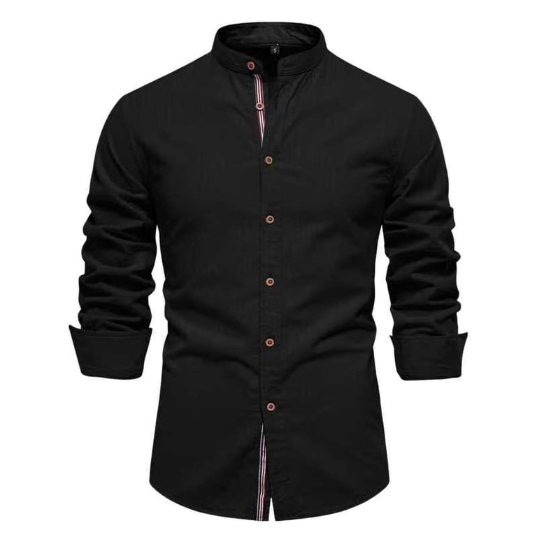 Apexfwdt Men's Dress Shirt - Cotton Stand Collar Business Shirt Button Down Long Sleeve Shirts for Work & Professional Settings,XXL,Black