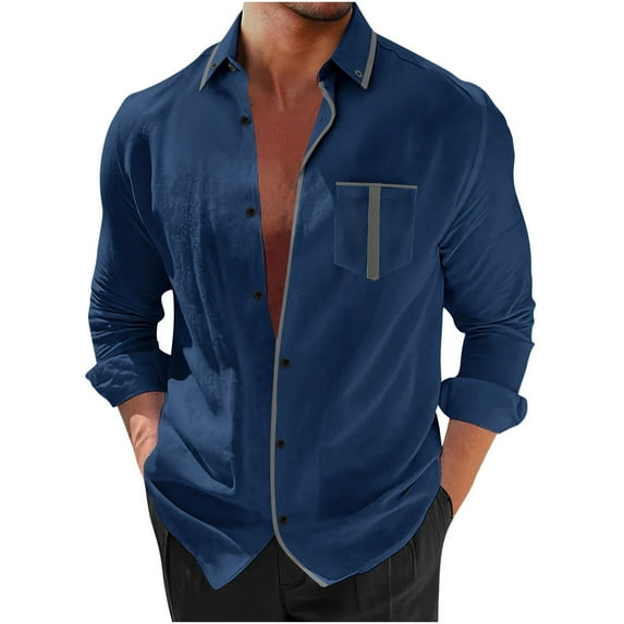 APEXFWDT Men's Fashion Summer Casual Button Down Shirt Long Sleeve Solid Color Holiday Beach Shirts Pocket Dress Shirt