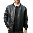 thumbnail image 1 of APEXFWDT Men's Faux Leather Bomber Jacket Full Zip Varsity Coat PU Jacket Windbreaker for Street Style & Casual Outings,XXXL,Black, 1 of 8