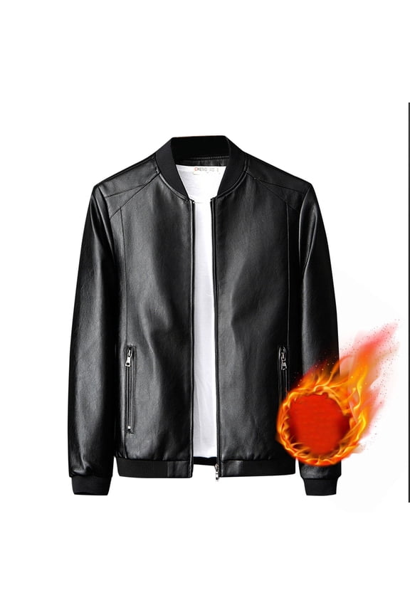 Men's Faux Leather Bomber Jacket with Fleece Lining, Zippered Front & Side Pockets Jacket for Business Casual & Night Out,XXL,Black