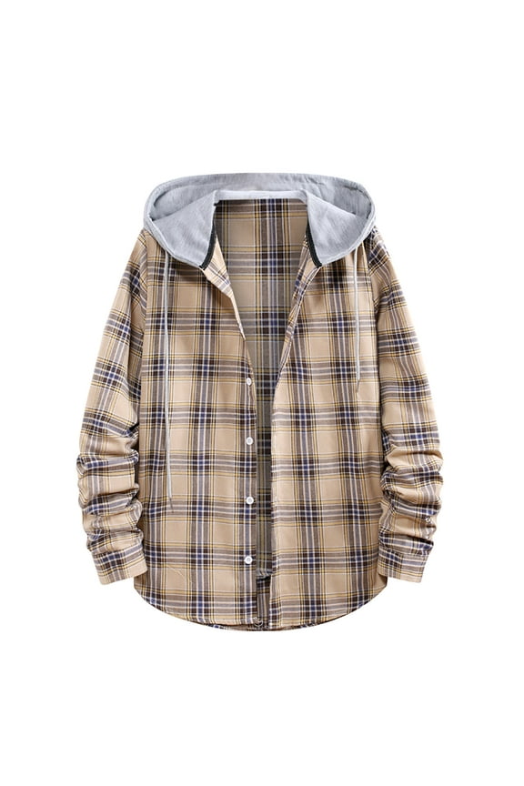 APEXFWDT Men's Flannel Hoodie Plaid Shirts Jacket Casual Long Sleeve Button Down Lightweight Hooded Shirt 2024 Fall Fashion Tops