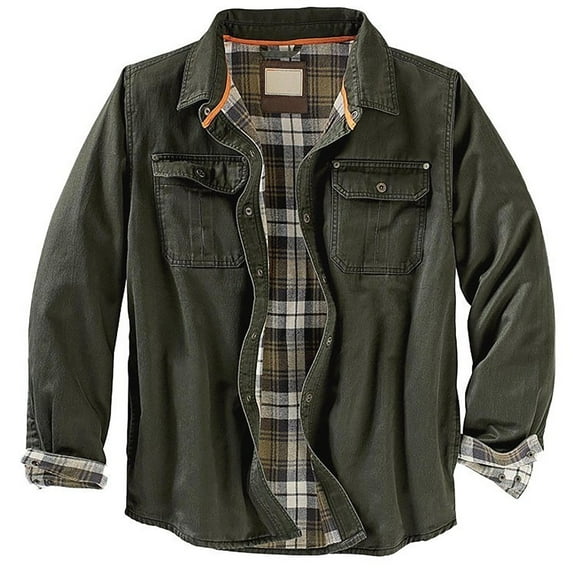 APEXFWDT Men's Flannel Lined Shirt Jackets, Long Sleeved Plaid Cotton Brushed Shirt Jacket Casual Button Down Soft Twill Jacket S-5XL