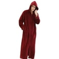 thumbnail image 1 of APEXFWDT Men's Flannel Long Hooded Robe Full-Zip Soft Warm Hooded Robe Cozy Spa Shower Robe Long Bathrobe with Pockets,L,Wine, 1 of 4