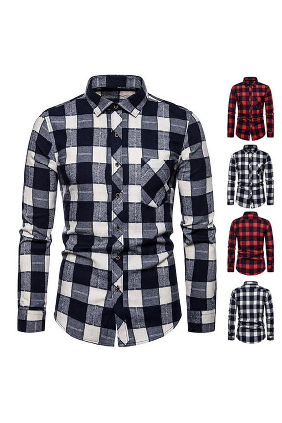 APEXFWDT Men's Flannel Plaid Shirts Button Down Regular Fit Long Sleeve Casual Shirts Western Casual Work Shirts