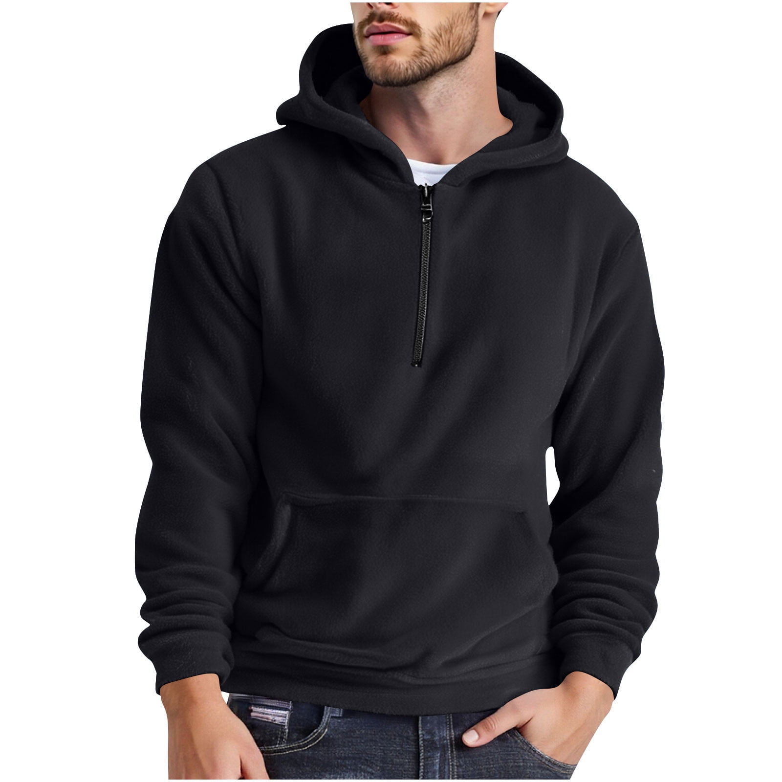 Half Zip Fleece Sweatshirt with kangaroo Pocket in Brown