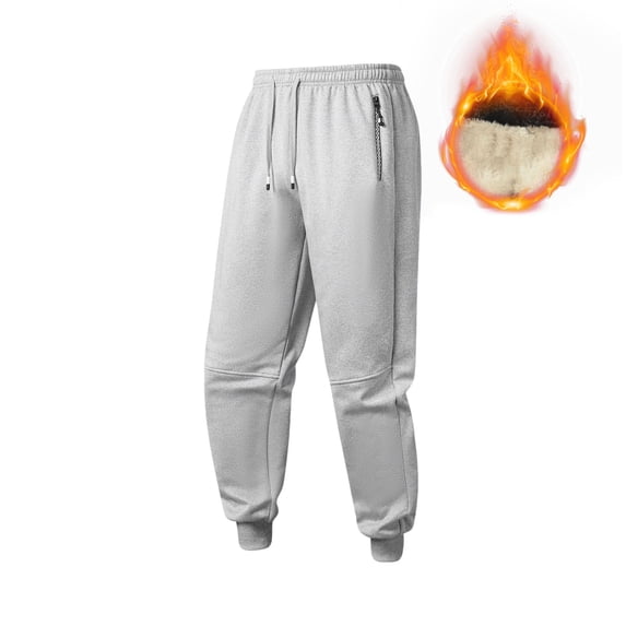 APEXFWDT Men's Fleece-Lined Jogger Pants Elastic Waist Drawstring Cuffed Sweatpants Warm Casual Active Pants with Zip Pockets,XXL,Gray