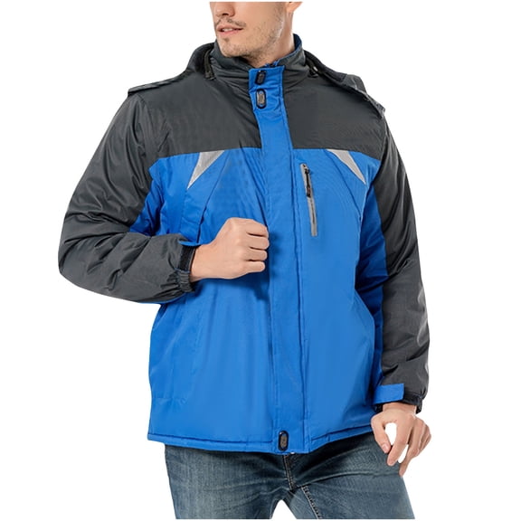 APEXFWDT Men's Fleece Lined Softshell Hiking Jacket Waterproof Tactical Hunting Jacket with Removable Hood Windbreaker Insulated Snow Jackets Blue XXXL