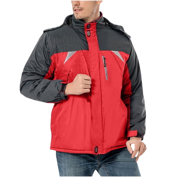 APEXFWDT Men's Fleece Lined Softshell Hiking Jacket Waterproof Tactical Hunting Jacket with Removable Hood Windbreaker Insulated Snow Jackets Red XXXXXL
