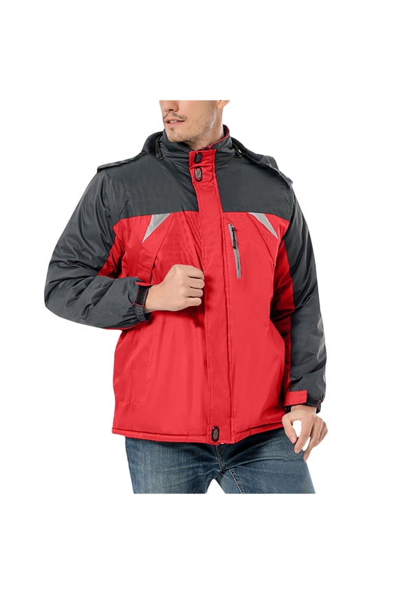 APEXFWDT Men's Fleece Lined Softshell Hiking Jacket Waterproof Tactical Hunting Jacket with Removable Hood Windbreaker Insulated Snow Jackets Red XXXXXL