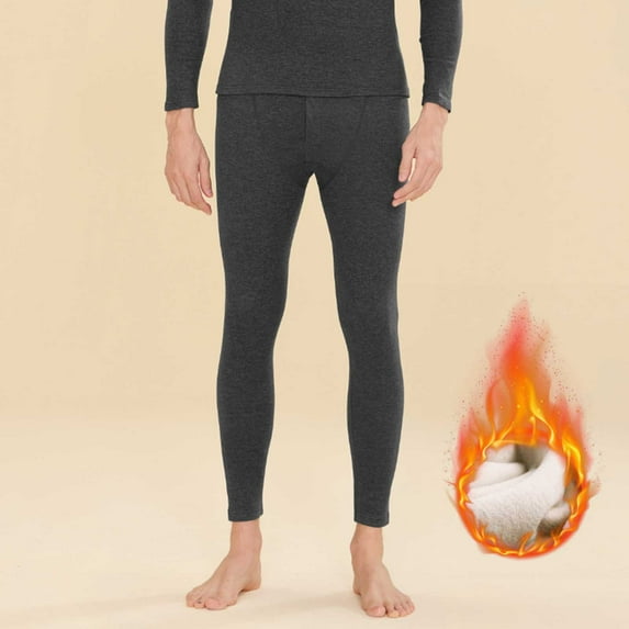 APEXFWDT Men's Fleece-Lined Thermal Leggings High Waist Warm Base Layer Pants Fitted Long Johns for Winter Layering Under Jeans,L,Gray