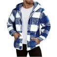 thumbnail image 1 of APEXFWDT Men's Fuzzy Fleece Plaid Jacket Zip-Up Fall Winter Hooded Jacket Casual Warm Coat for Weekend Outings,M,Blue, 1 of 8