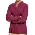 thumbnail image 1 of APEXFWDT Men's Gothic Linen Tunic - V-Neck Lace-Up Shirt with Drawstring Cuffs Long Sleeve Medieval Renaissance Top, 1 of 5
