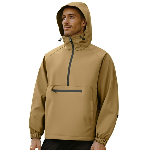 APEXFWDT Men's Half-Zip Waterproof Hoodie Rain Coat Hiking & Travel Outdoor Coat Functional Outerwear with Zip Pockets,XXXL,Brown