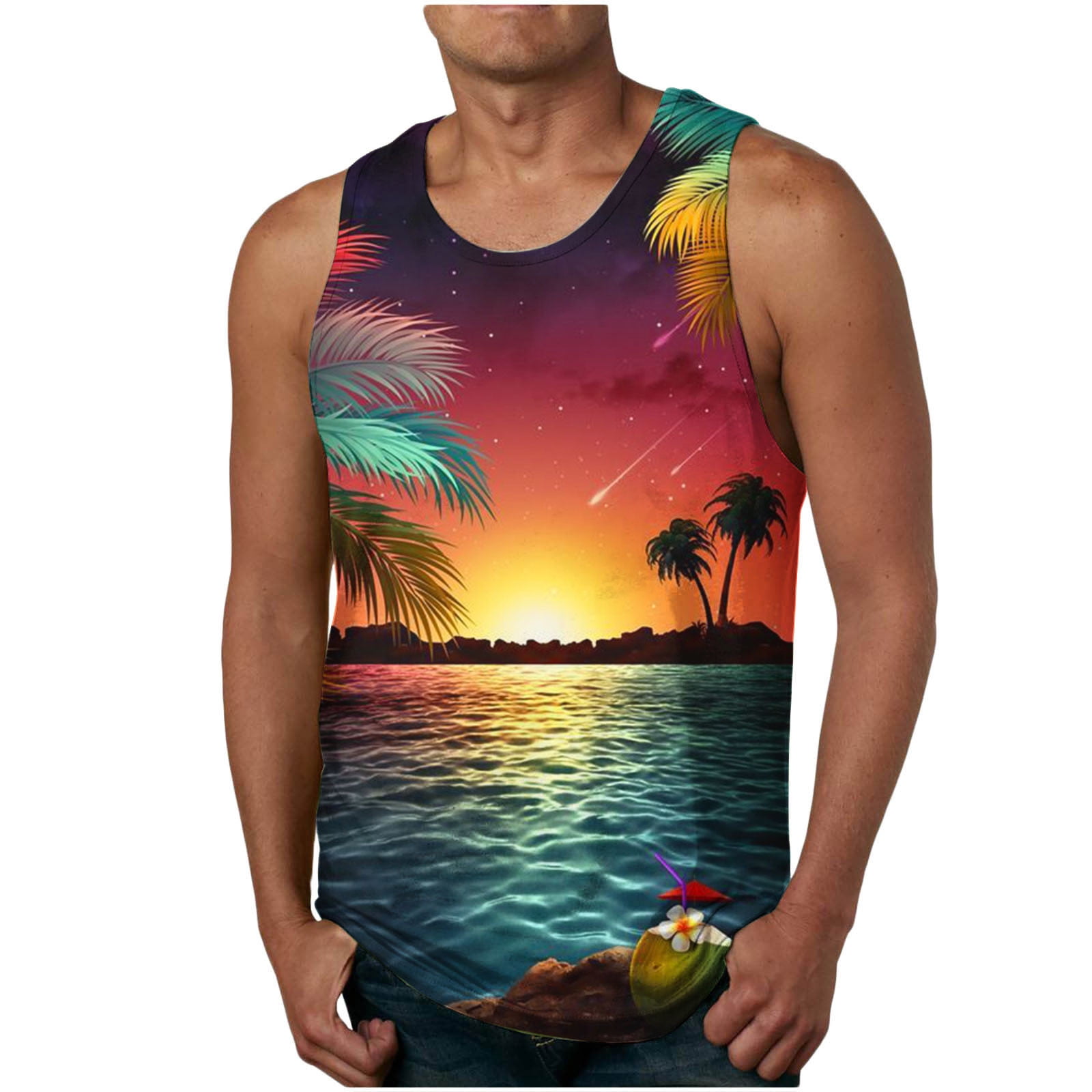 APEXFWDT Men s Hawaii Beach Tank Top Big and Tall Sleeveless