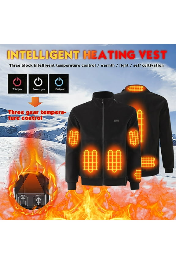 APEXFWDT Men’s Heated Jacket Fleece, Big and Tall Rechargeable Coat for Hunting Heated Polar Fleece Jacket, Electric Heating Coat with 8 Heating Zone XXXXL Black