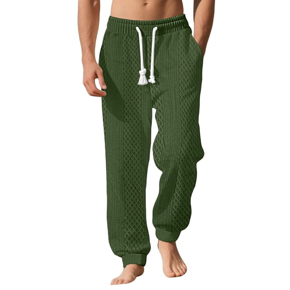 APEXFWDT Men's Jacquard Sweatpants Elastic Waist Casual Jogger Pants with Drawstring Cuffed Sweatpants with Pockets for Running & Gym,XL,Army Green