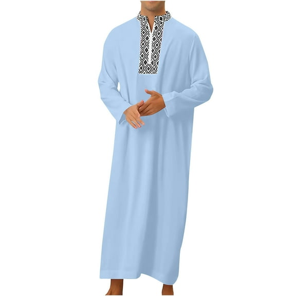 APEXFWDT Men's Kaftan Thobe Long Sleeve Men Long Thobe Robe Zipper Thobe with Pockets Casual Muslim Thobe