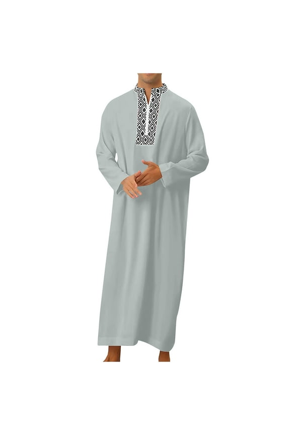 APEXFWDT Men's Kaftan Thobe Long Sleeve Men Long Thobe Robe Zipper Thobe with Pockets Casual Muslim Thobe