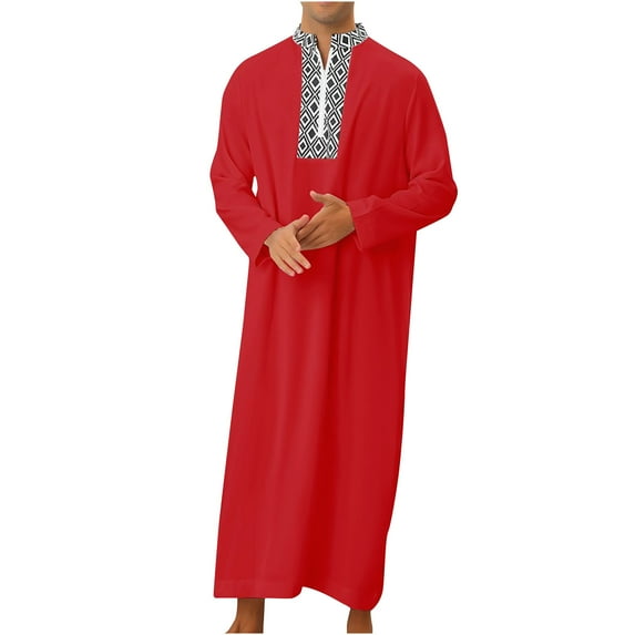 APEXFWDT Men's Kaftan Thobe Long Sleeve Men Long Thobe Robe Zipper Thobe with Pockets Casual Muslim Thobe