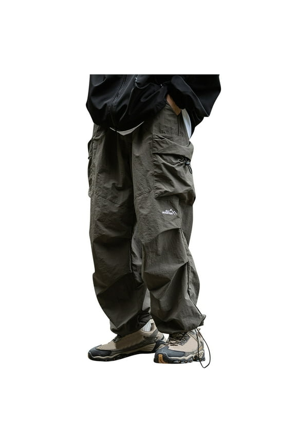 Men's Lightweight Baggy Cargo Pants Casual Loose Hiking Parachute Pant Trendy Drawstring Hem Joggers Pants with Pockets Streetwear