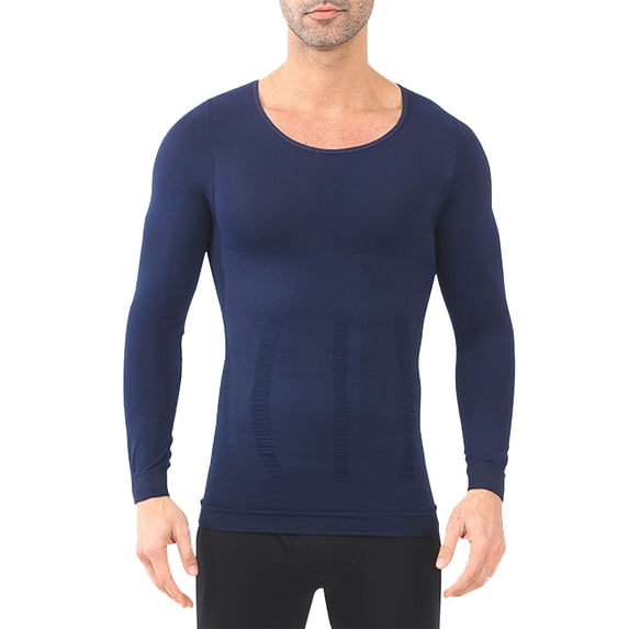 APEXFWDT Men's Lightweight Compression Workout Top Stretchy Slim-Fit Long Sleeve Crew Neck Tee Shirt Activewear,XL,Dark Blue
