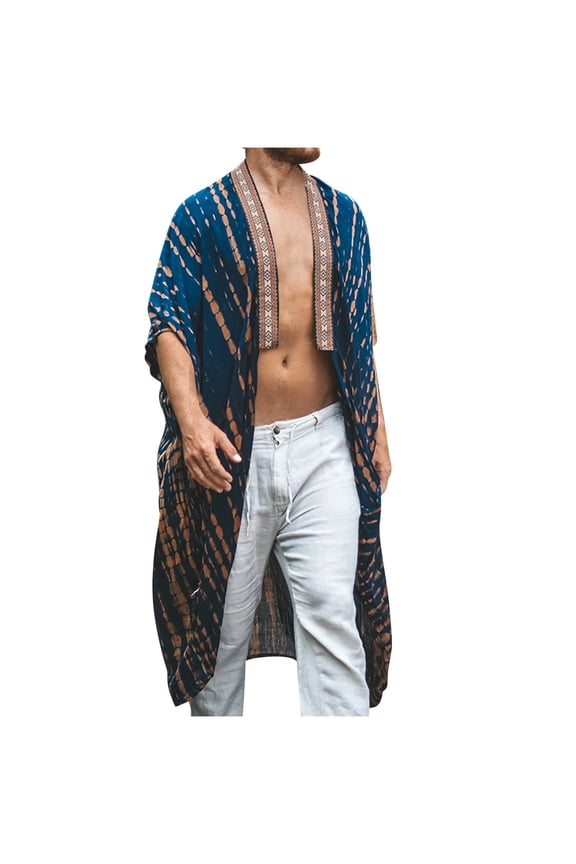 Men's Lightweight Kimono Robe Jacket Printed Japanese Style Bathrobes Casual Open Front Long Cardigan Coat Outwear , XXXL,Blue