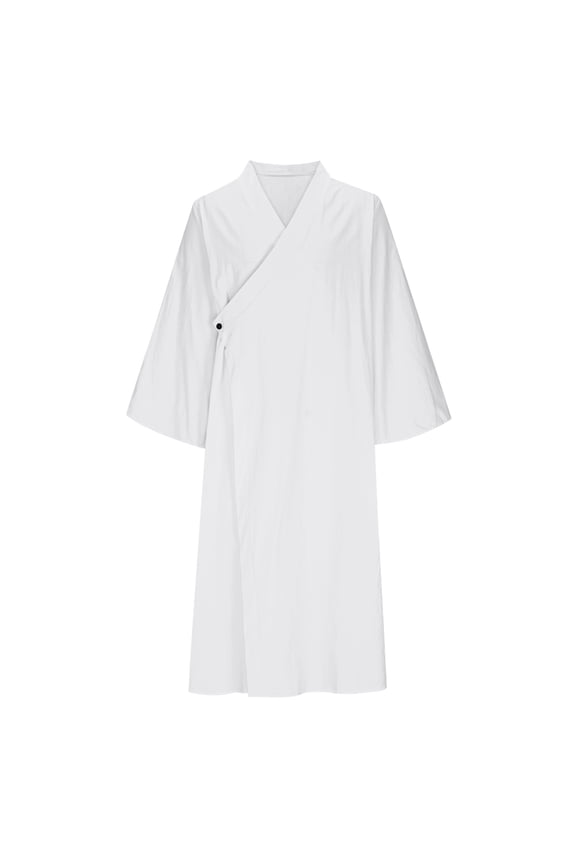 Men's Lightweight Kimono Robe Japanese Bathrobes Open Front Long Cardigan V Neck Summer Beach Cover up , L,White