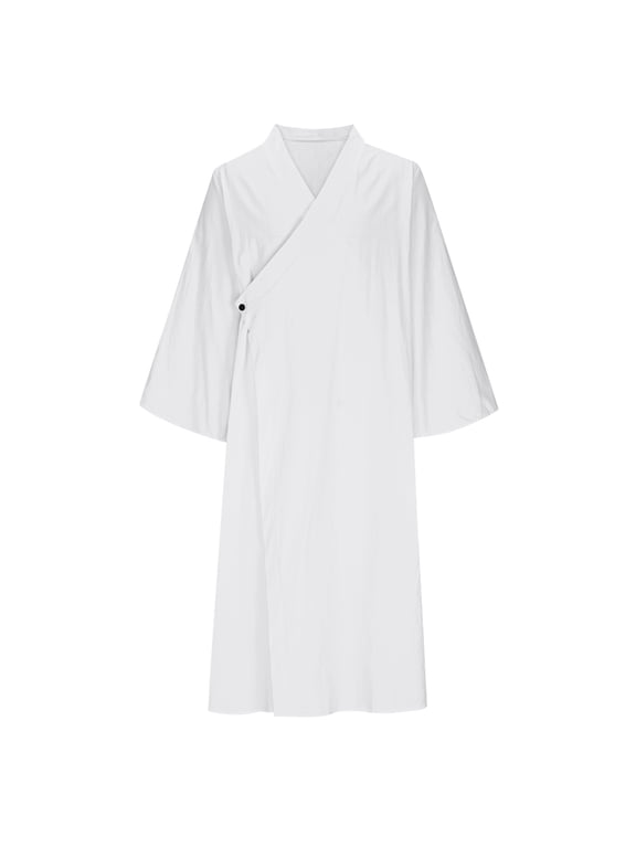 Men's Lightweight Kimono Robe Japanese Bathrobes Open Front Long Cardigan V Neck Summer Beach Cover up , L,White