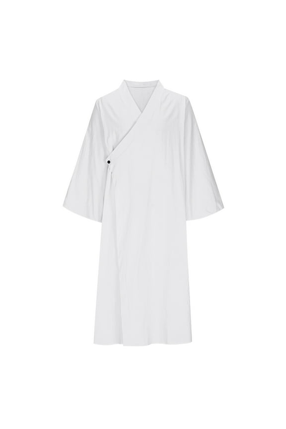 APEXFWDT Men's Lightweight Kimono Robe Japanese Bathrobes Open Front Long Cardigan V Neck Summer Beach Cover up , XL,White