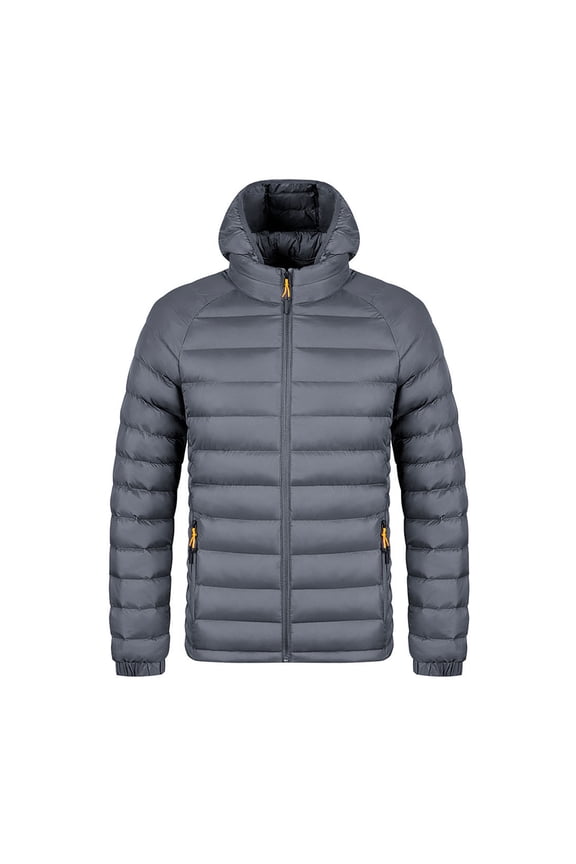 Men's Lightweight Puffer Jacket Big&Tall Hooded Zip-Up Padded Jacket Casual Warm Outerwear for Winter Shopping,XXL,Gray