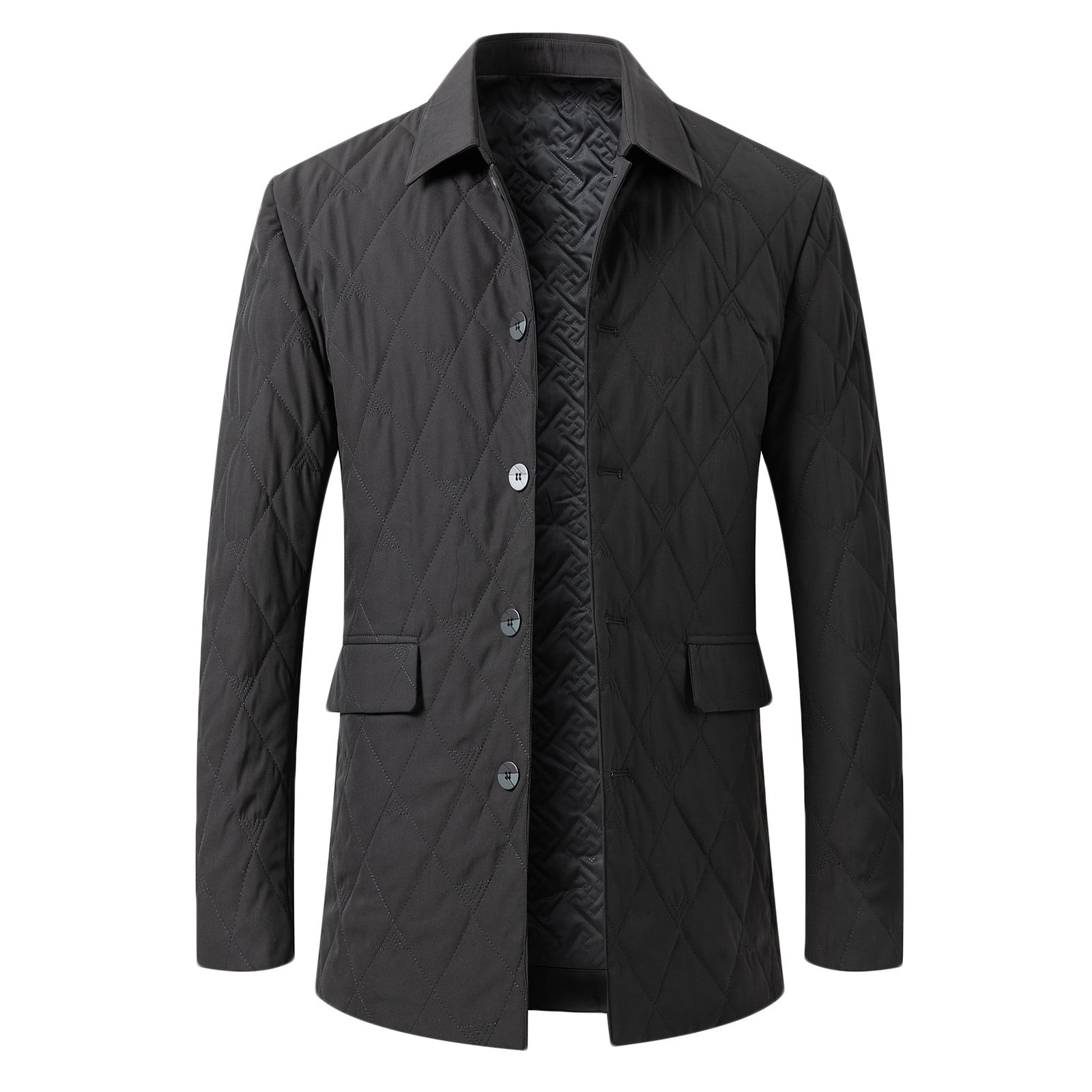 APEXFWDT Men s Lightweight Puffer Jacket Fall Winter Quilted Coat Slim Fit Laper Button Down Jacket Casual Fashion Loose Coat Outwear Walmart