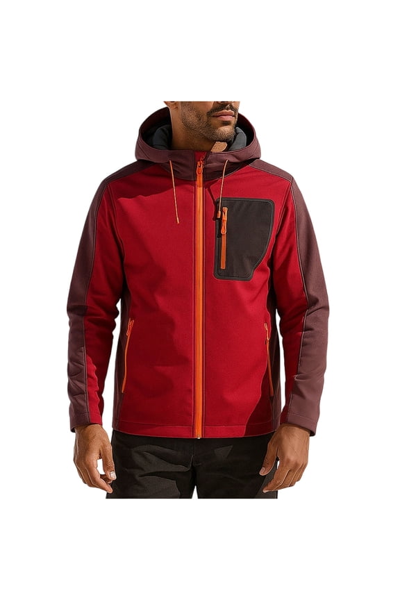 Men's Lightweight Soft Shell Jacket Light-Fleece Waterproof Jacket Hiking Outdoor Coat with Zipper Pockets,XL,Red