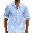 thumbnail image 1 of APEXFWDT Men's Linen Blend Relaxed Fit Shirt - Breathable Button Down Shirt with Chest Pocket Summer Casual Beach Cover Up,M,Sky Blue, 1 of 5