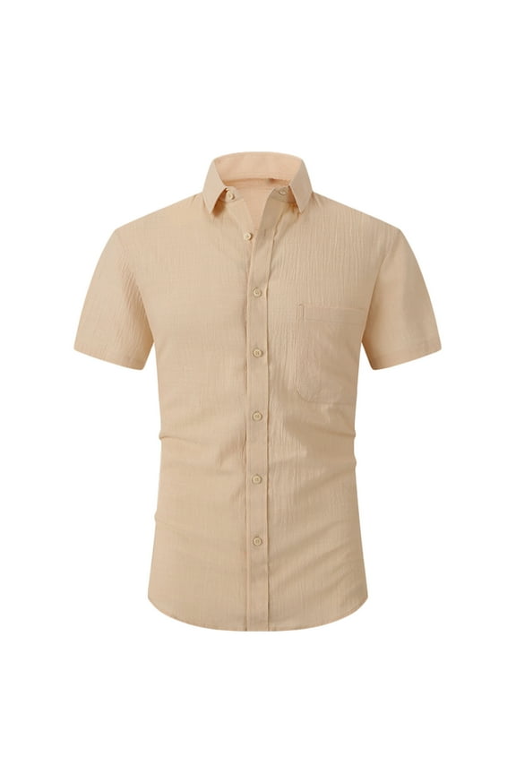 Men's Linen Dress Shirt Casual Short Sleeve Button Down Shirts Lightweight Summer Beach Tops with Pocket