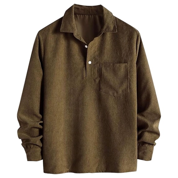 APEXFWDT Men's Long Sleeve Corduroy Shirt Button Down Collared Pullover Solid Retro Casual Top for Leisure Outings,XXL,Coffee