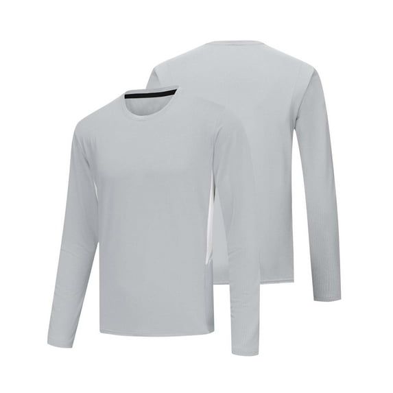 APEXFWDT Men's Long Sleeve Running T-Shirt Stretchy Breathable Gym Top Crew Neck Moisture-Wicking Athletic Wear,L,Gray