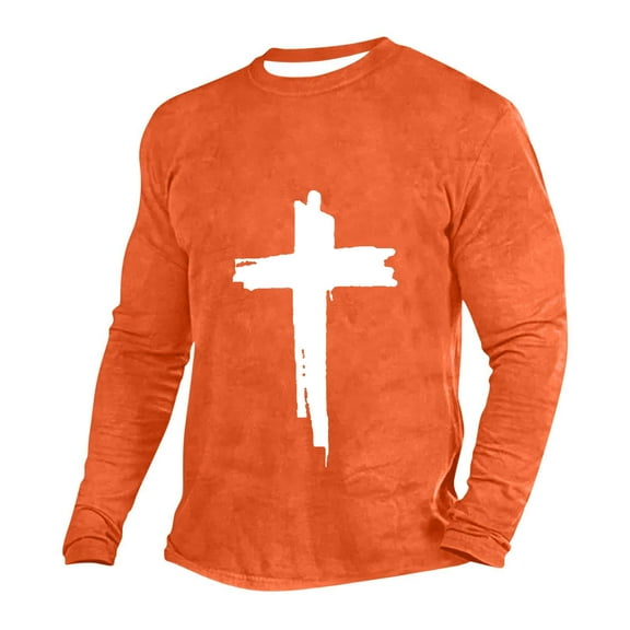 APEXFWDT Men's Long Sleeve T-Shirt M-5XL,Big and Tall Crewneck Cross Believe Printed Graphic Tee Casual Cross Nails Mens Christian Tee Shirt