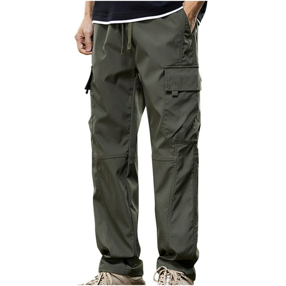 APEXFWDT Men's Loose-fit Cargo Work Pant Men's Baggy Cargo Pants Elastic Waist Drawstring Flap Pocket Trousers Streetwear Outdoor Hiking Cargo Pants
