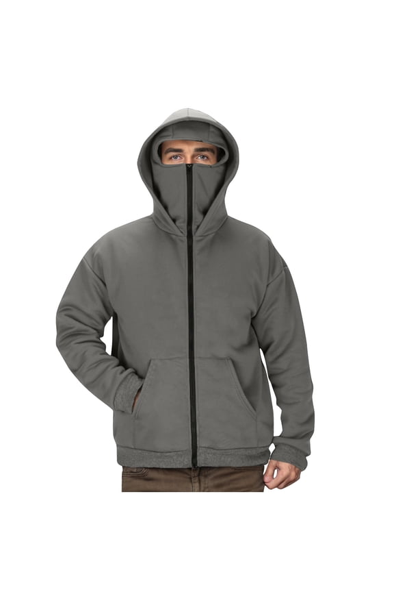 APEXFWDT Men's Mask Hooded Gym Workout Sweatshirt Lightweight Long Sleeve Hoodie Jacket with Built-in Face Cover Mask for Fishing Running XXXL,Gray